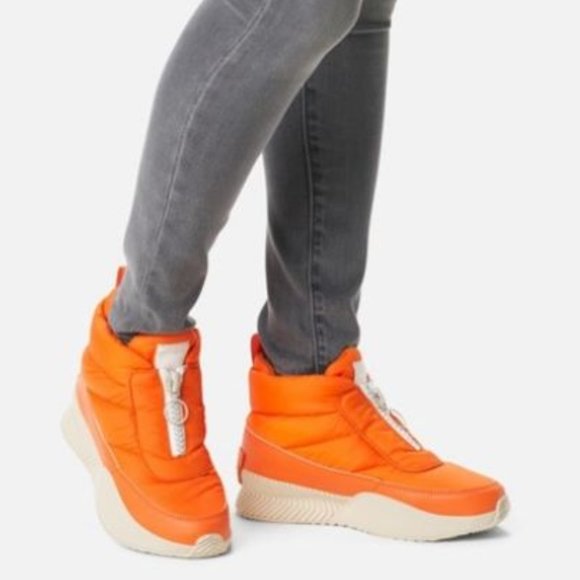 Sorel x prAna Out N About III Puffy Zip Boots Heatwave Orange Booties Size 7 NEW - Picture 1 of 7